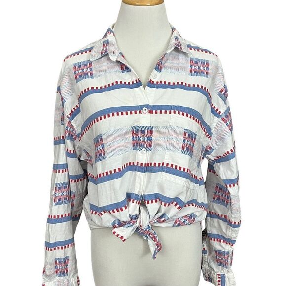 Vintage 90’s Gitano White, Blue & Red Lightweight Cotton Button Down Shirt L - Picture 2 of 6